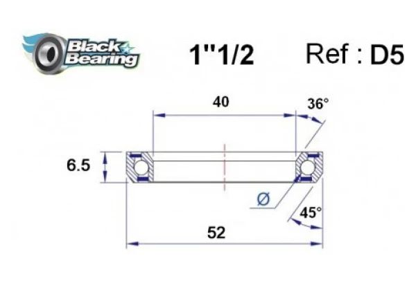 Roulement De Direction Black Bearing D5 40 X 52 X 6.5 Mm 36/45° 4 Roulement De Direction Black Bearing D5 40 X 52 X 6.5 Mm 36/45° – Image 2