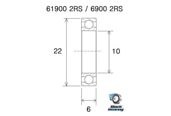 Roulement Black Bearing 61900-2RS 10 X 22 X 6 Mm 4 Roulement Black Bearing 61900-2RS 10 X 22 X 6 Mm – Image 2