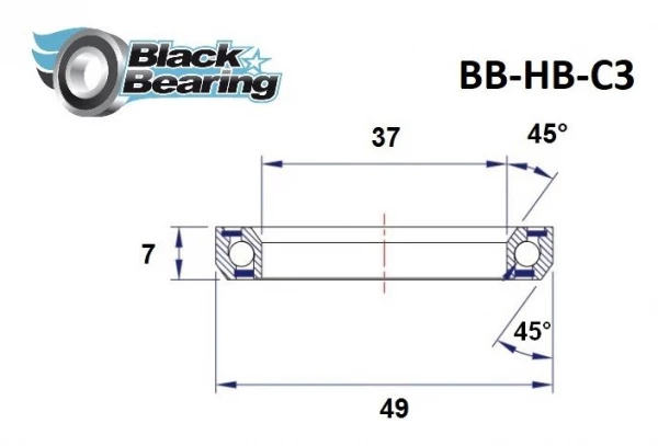 Roulement Jeu De Direction Black Bearing 37 X 49 X 7 Mm 45/45° 4 Roulement Jeu De Direction Black Bearing 37 X 49 X 7 Mm 45/45° – Image 2